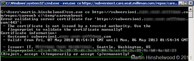 Subversion to TFS 2010: Dealing with invalid Subversion SSL certificates and migrations