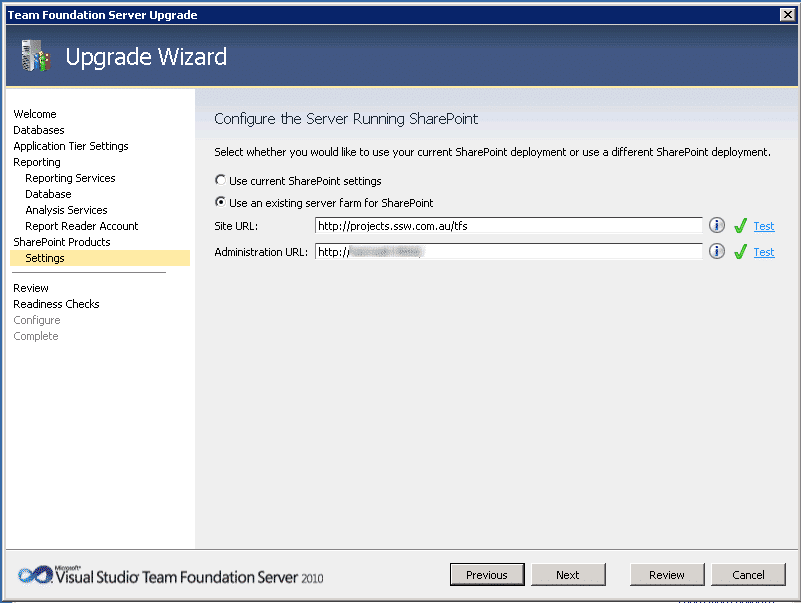 Upgrading from TFS 2010 RC to TFS 2010 RTM done