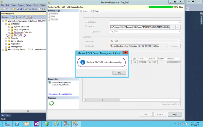 SQL backup restore is now successful
