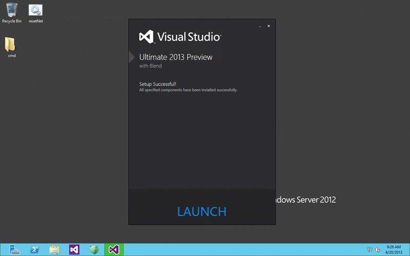 Installing Visual Studio 2013 on Server 2012